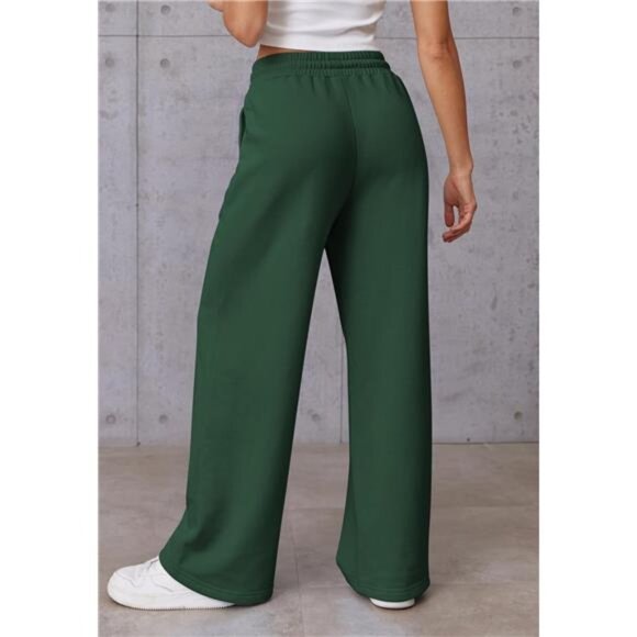 Womens Wide Leg Sweatpants High Waisted Green - Picture 4 of 6